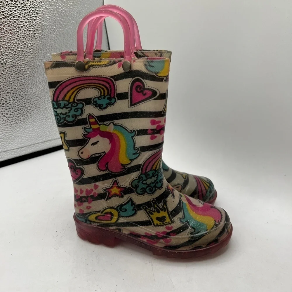 Members Mark's Girl Unicorn Light Up Rain Boots Sz 7/8
